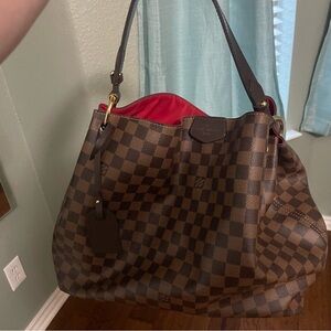 Louis Vuitton Brown Checkered Shoulder Bag with Red Interior new